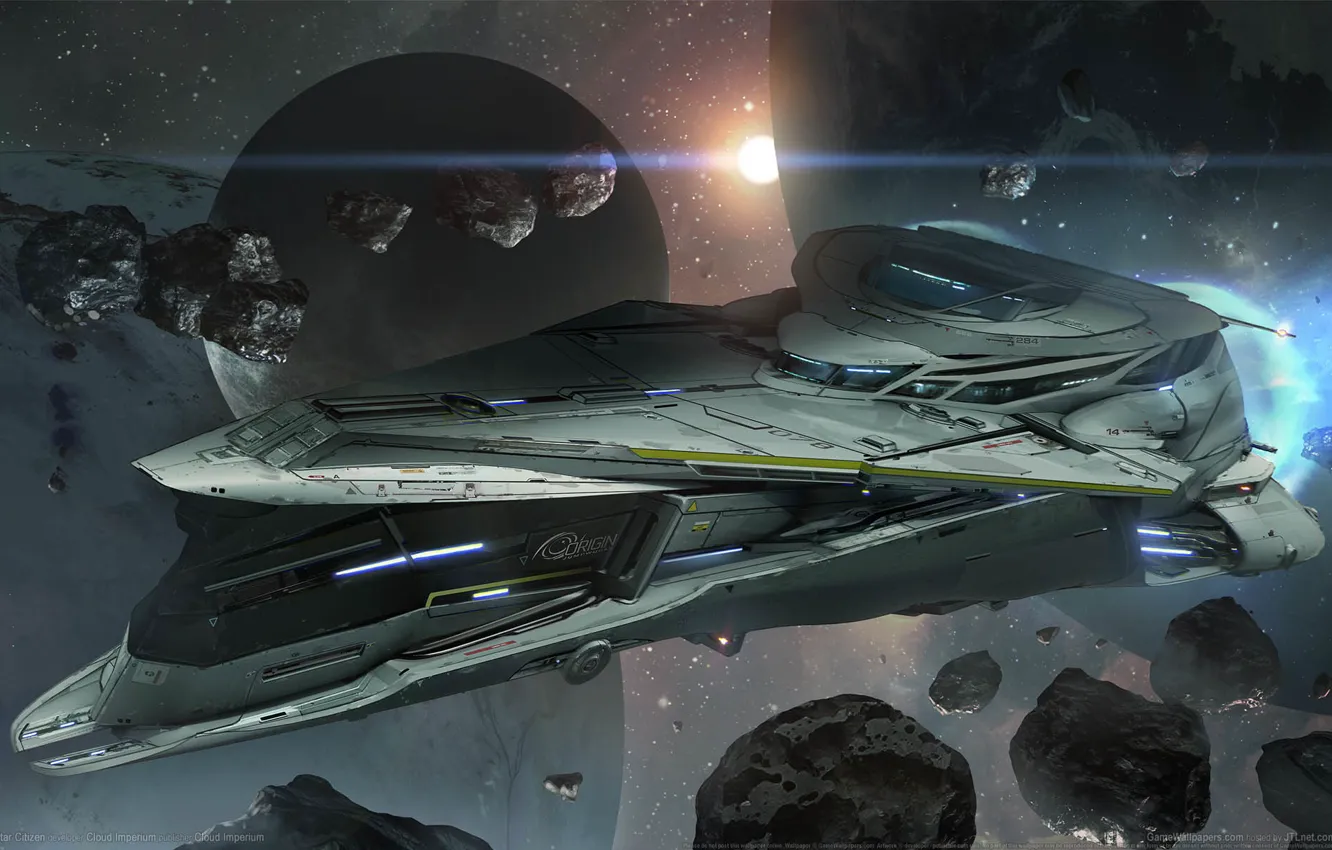 Фото обои космос, фантастика, корабль, планета, астероиды, game wallpapers, Star Citizen