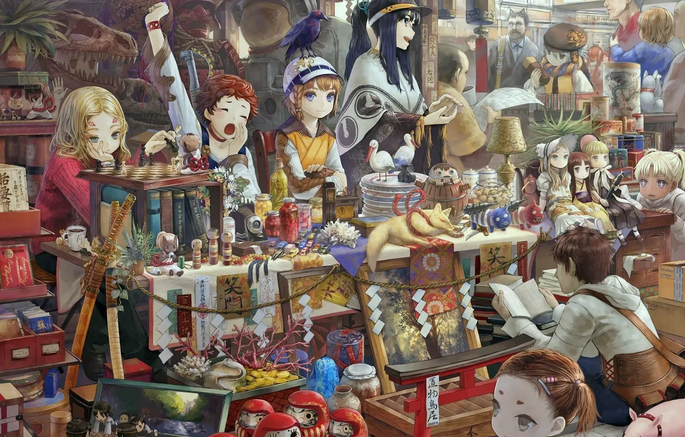 Фото обои girl, anime, art, shopping, market
