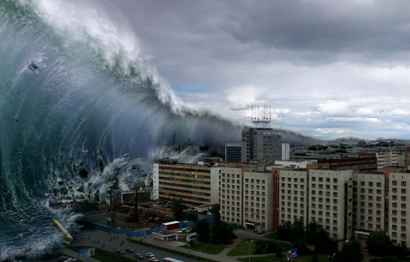 Фото обои волна, Катастрофа, цунами