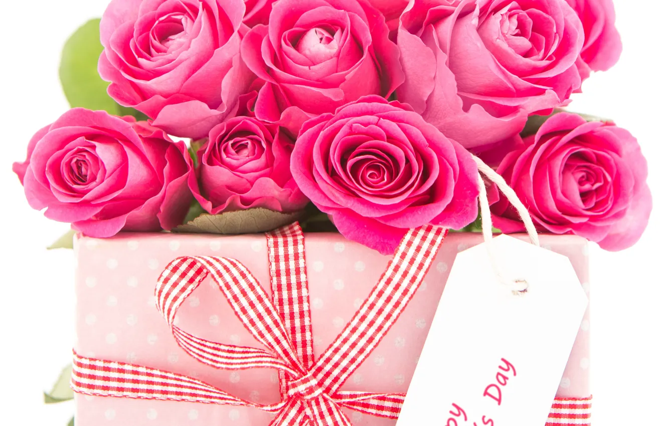 Фото обои цветы, праздник, подарок, розы, бантик, коробочка