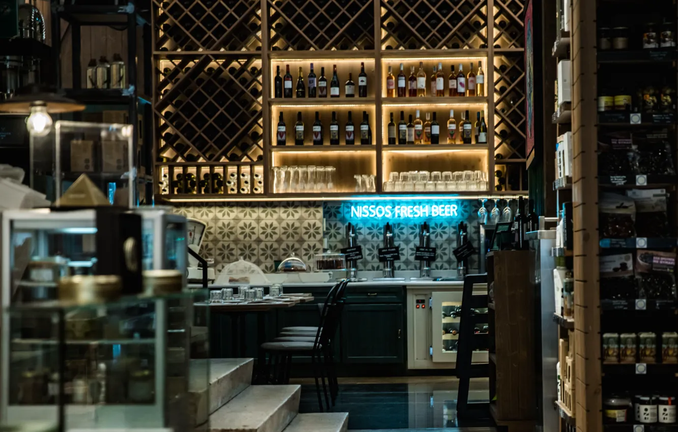 Фото обои вино, интерьер, бар, лофт