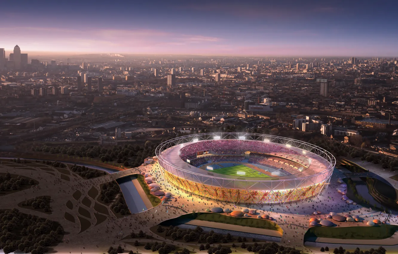 Фото обои город, огни, Лондон, United Kingdom, Лондон 2012, Олимпиада 2012, Олимпийский стадион, спортивная архитектура