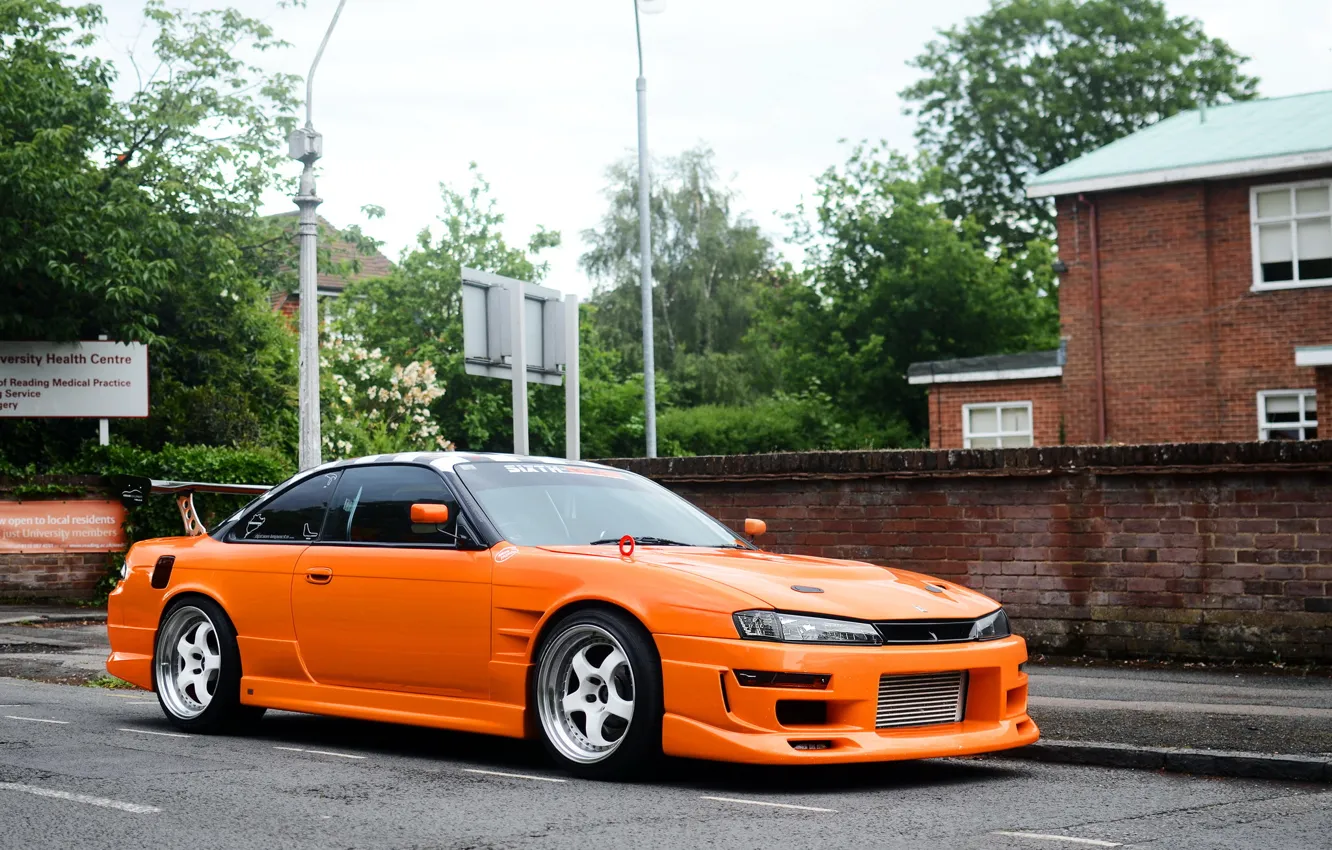 Фото обои Silvia, Nissan, orange, S14