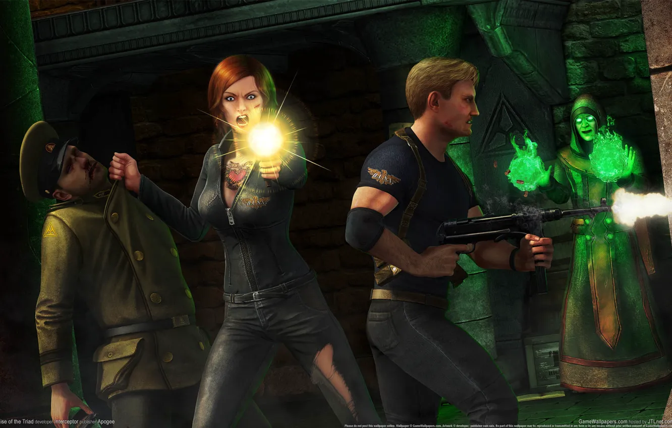 Фото обои девушка, оружие, замок, маг, парень, Interceptor, game wallpapers, Rise of the Triad