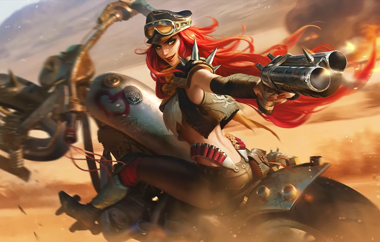 Фото обои Art, League of Legends, Skin, LoL, Miss Fortune, Road Warrior, Road Warrior Miss Fortune