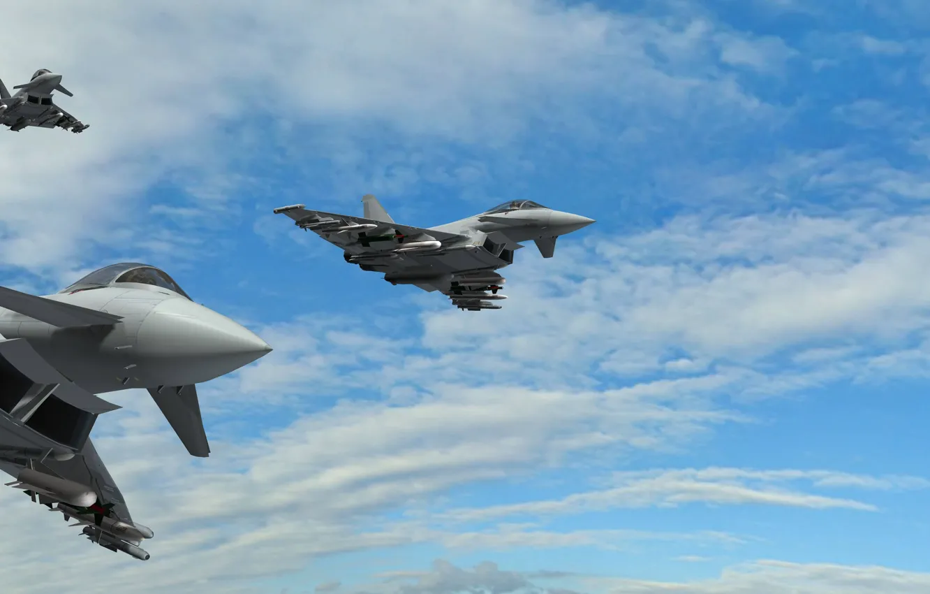 Фото обои Облака, Полет, Истребители, Военные реактивные истребители, Military fighter jets