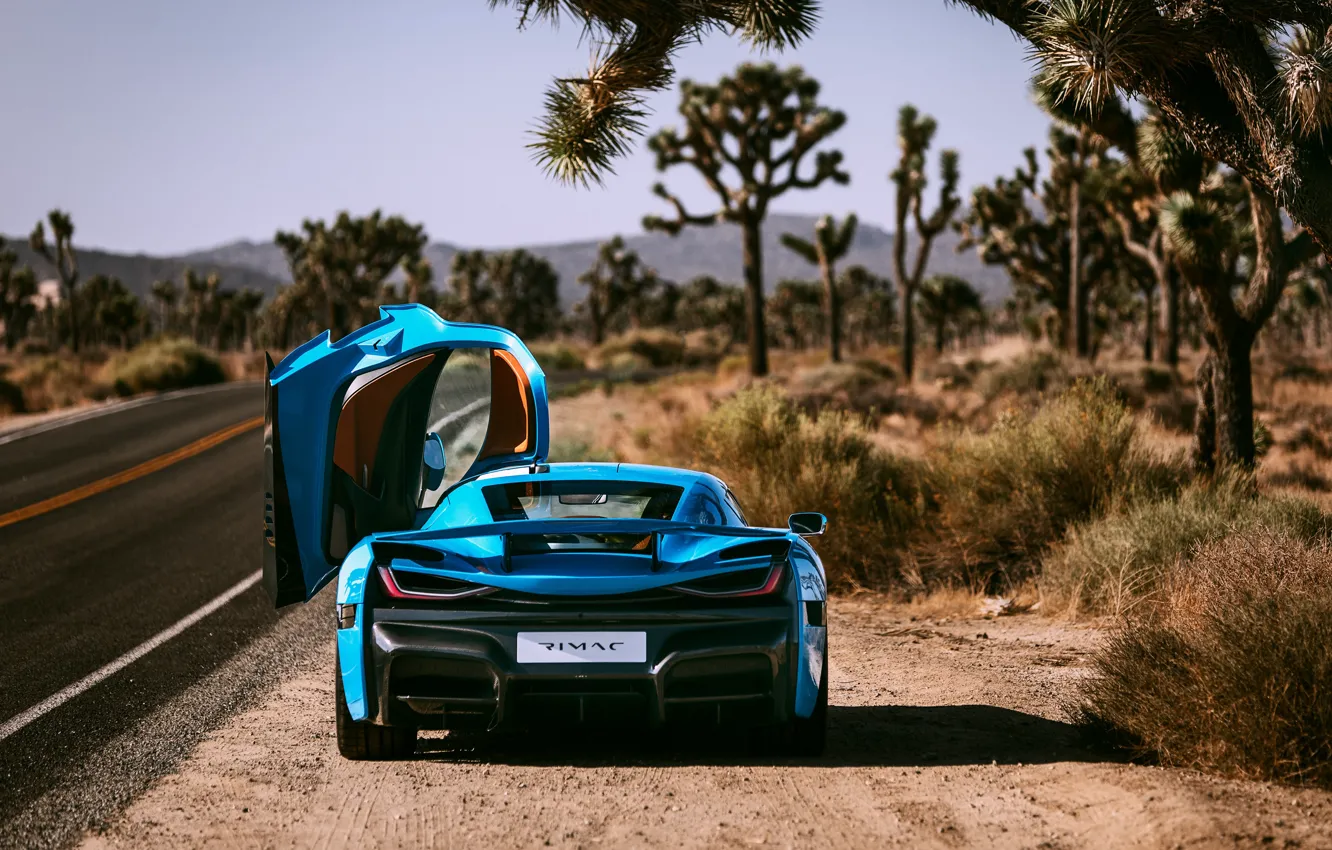 Фото обои суперкар, вид сзади, 2018, Rimac, электрокар, C-Two, California Edition