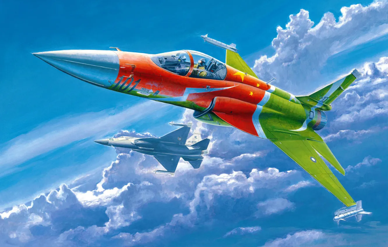 Фото обои airplane, aviation, jet, art.painting, Chinese PLAAF FC-1 Fierce Dragon (Pakistan JF-17 Thunder)