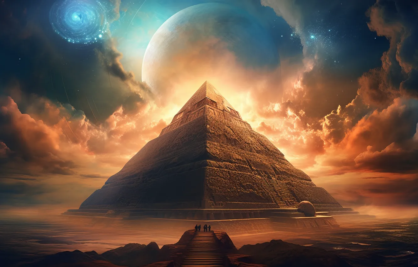 Фото обои wallpaper, Fantasy, Sky, Shine, Pyramid