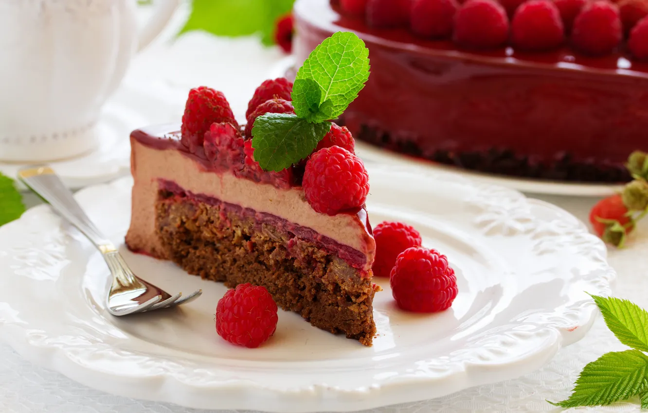 Фото обои малина, торт, cake, крем, сладкое, raspberry
