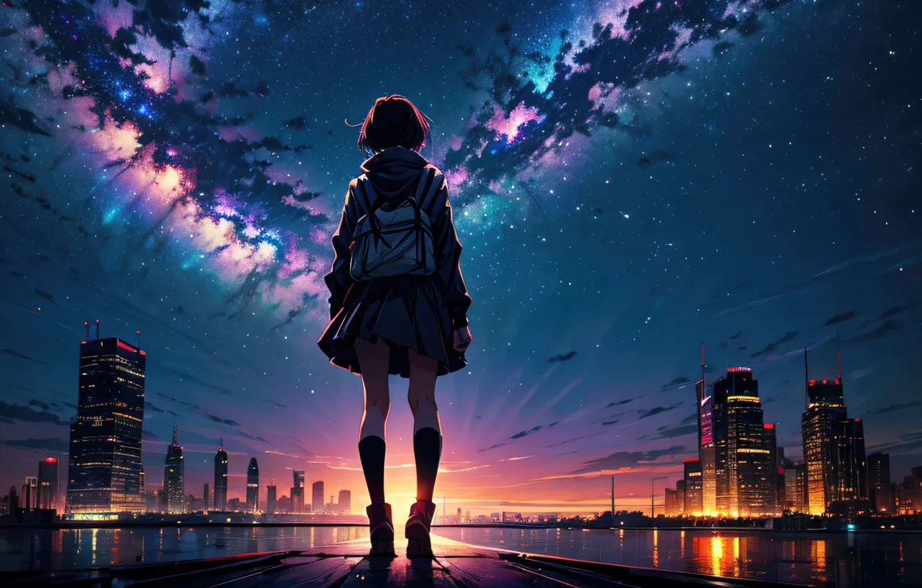 Фото обои Girl, Девочка, Аниме, Stardust, Anime, Безмятежность, Serenity, digital art