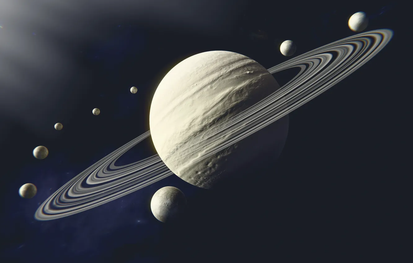 Фото обои Сатурн, Планета, Космос, Saturn, Кольца, Planet, Спутники