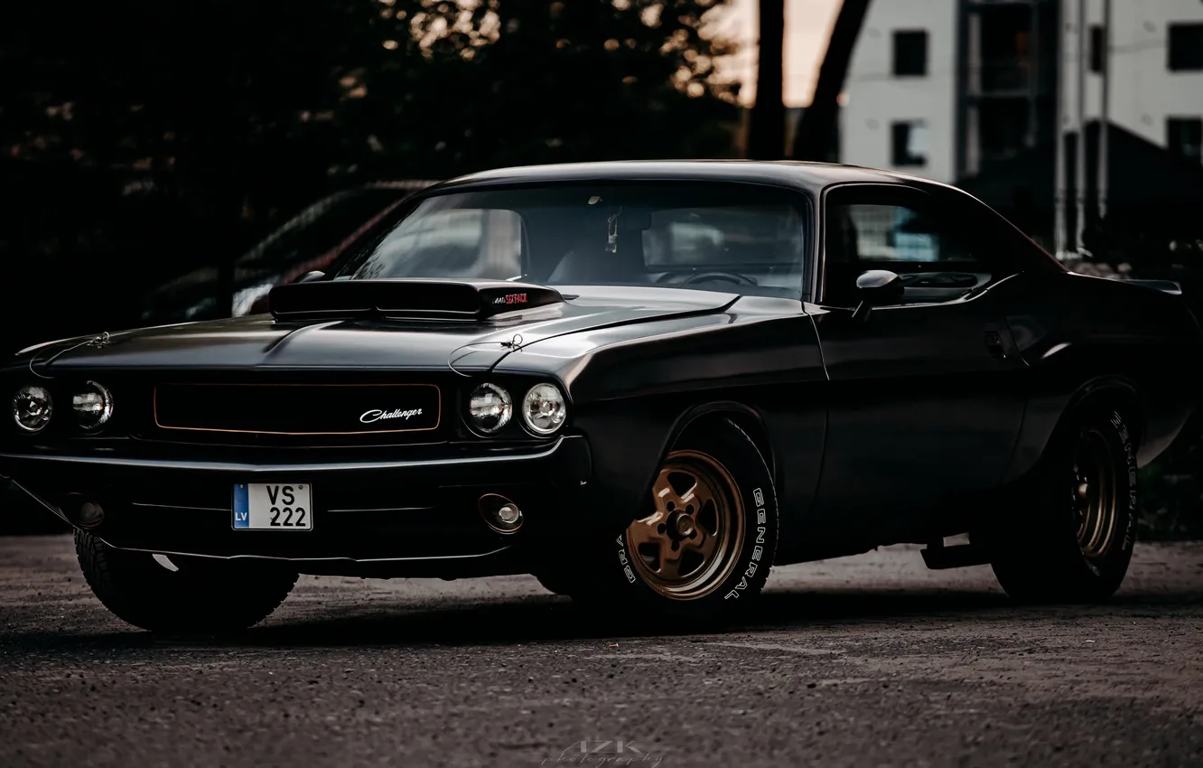 Фото обои car, Dodge, sky, trees, black cars, vehicle, muscle cars, Dodge Challenger RT