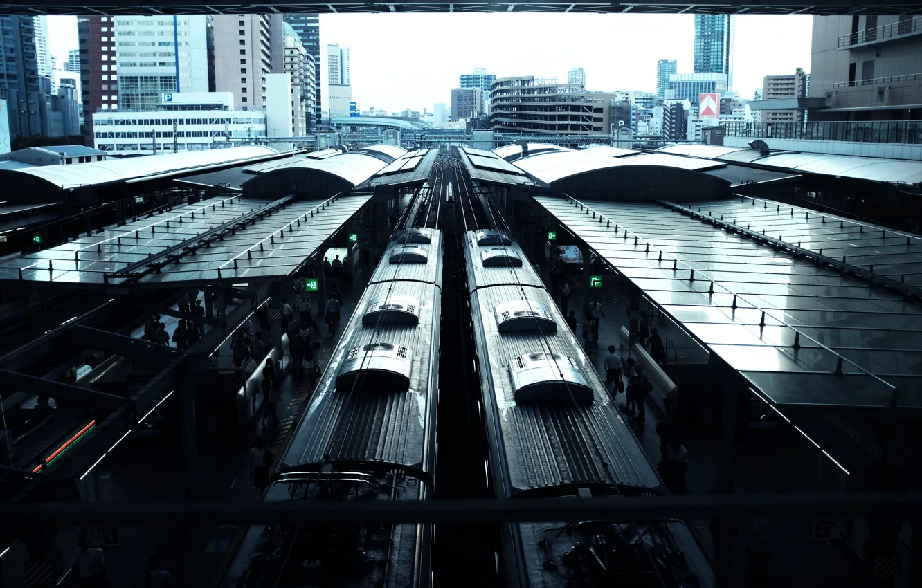 Фото обои здания, вокзал, станция, Япония, поезда, Japan, Osaka, Осака