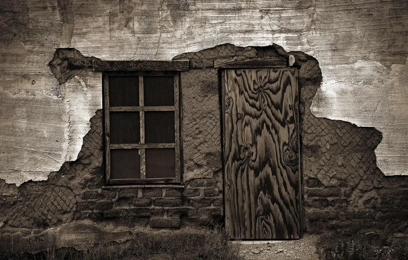 Фото обои дверь, окно, разное, старый дом, ветхая стена