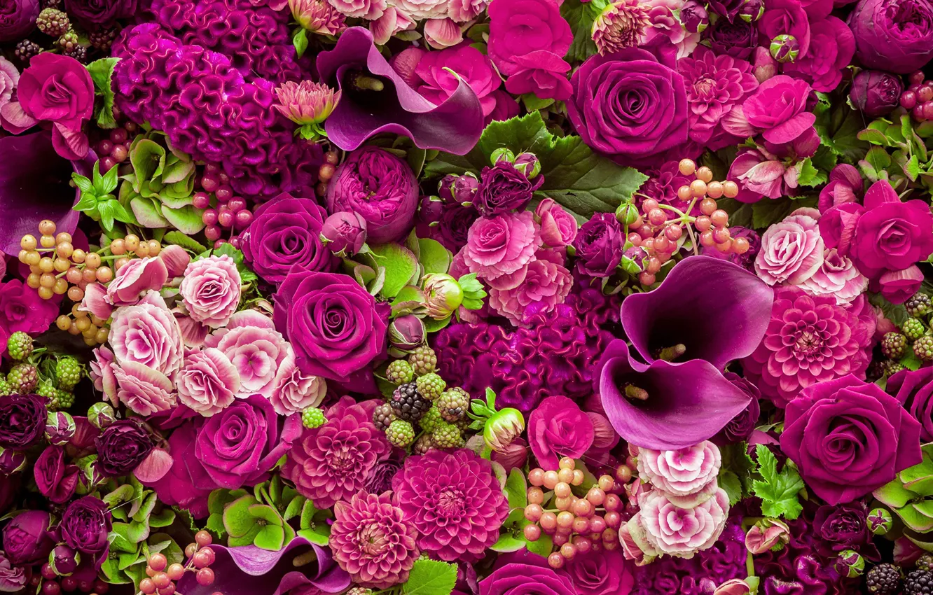 Фото обои розы, каллы, георгины