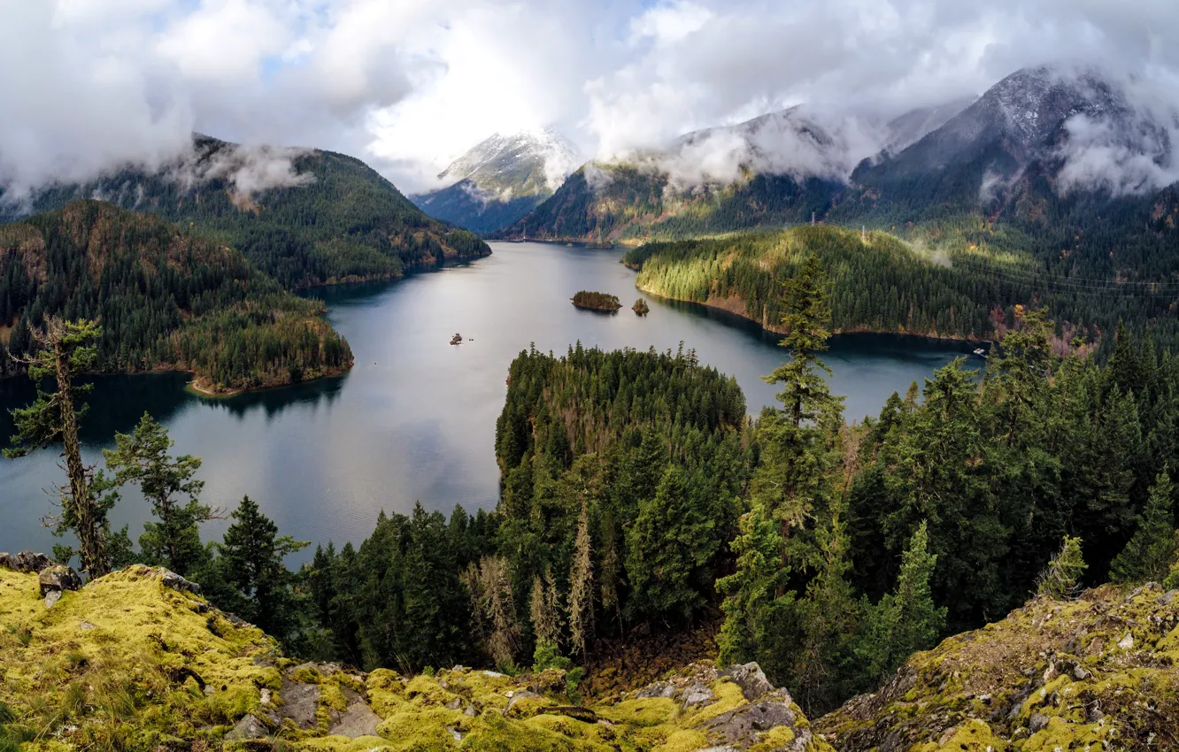 Фото обои Природа, Горы, Озеро, Лес, Вашингтон, США, Пейзаж, North Cascades