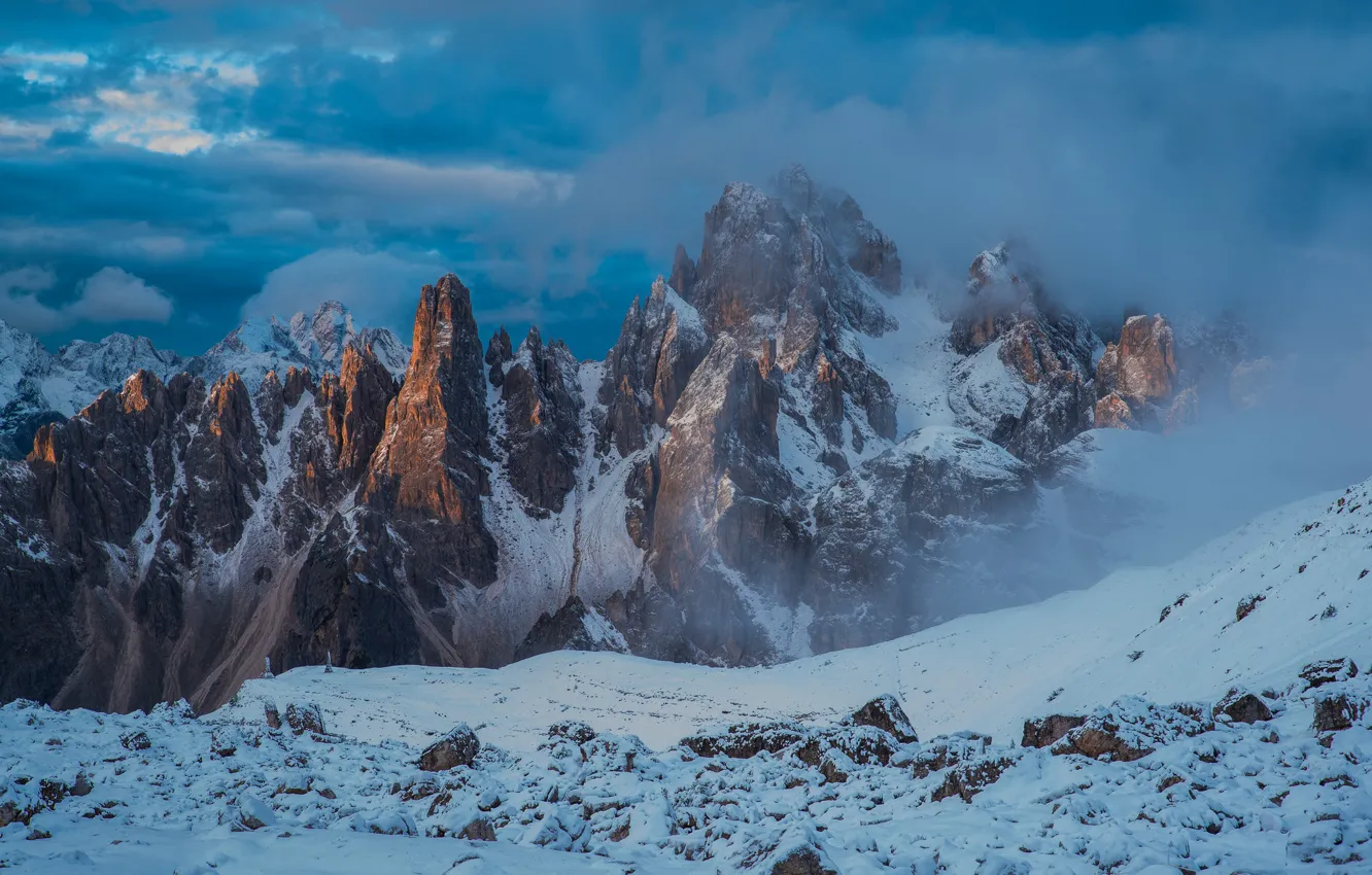 Фото обои облака, снег, горы, вершины, Италия, Italy, Доломитовые Альпы, Veneto
