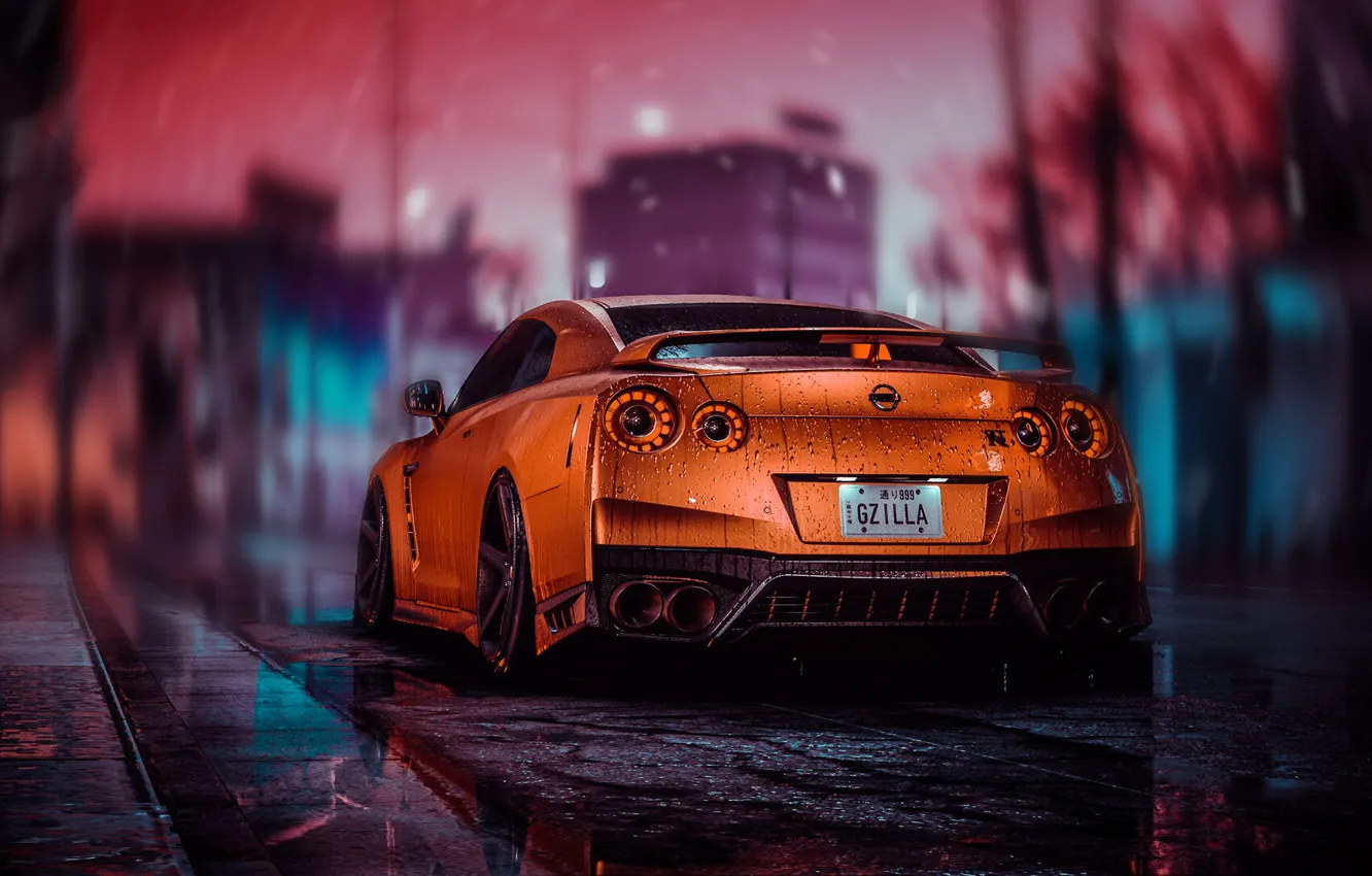 Фото обои Капли, Авто, Игра, Машина, Стиль, Оранжевый, Car, NFS