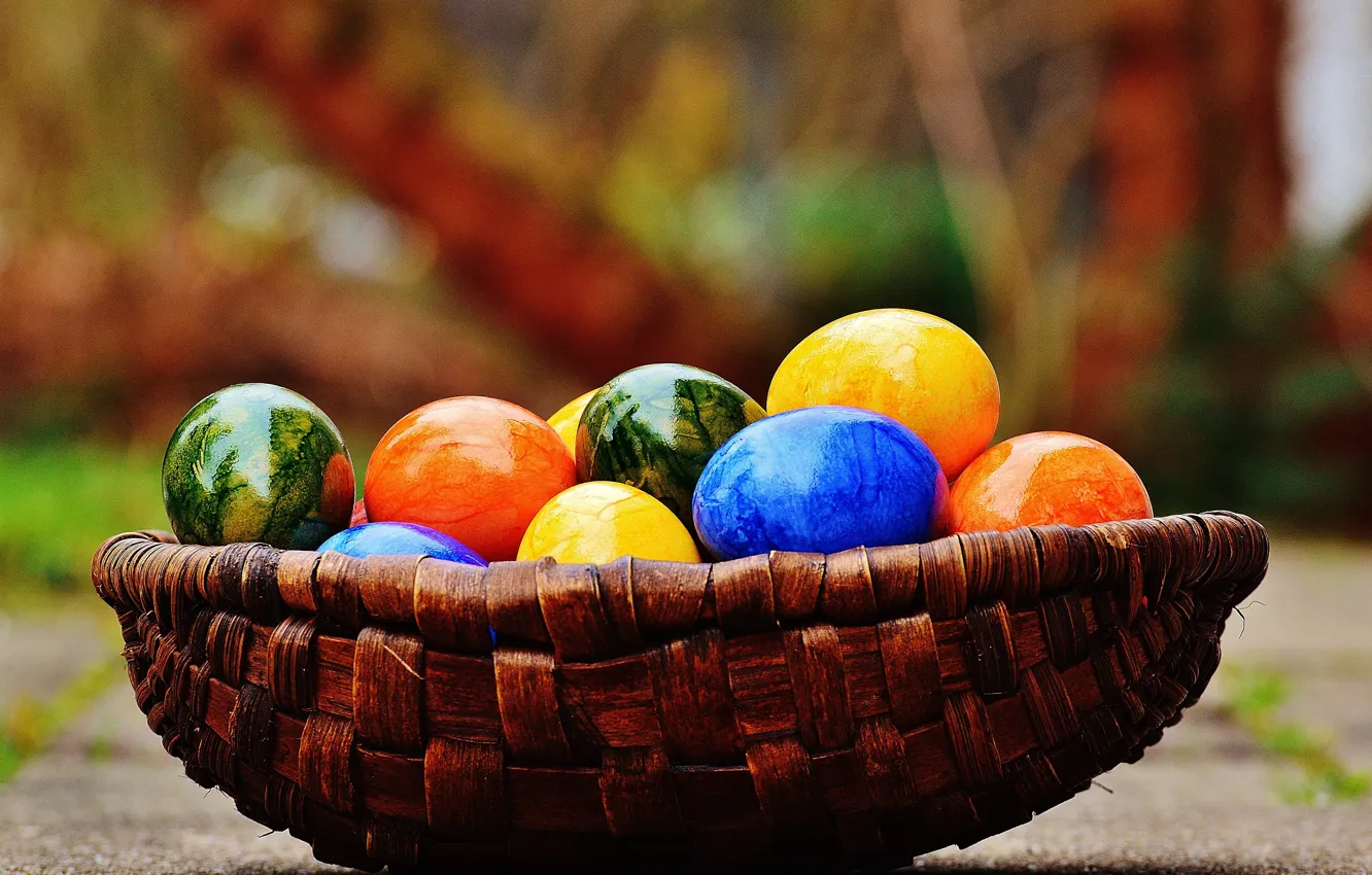 Фото обои корзина, colorful, Пасха, rainbow, Easter, eggs, decoration, Happy