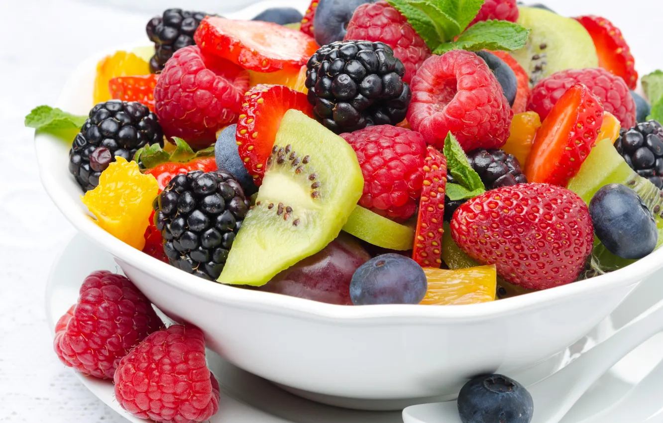 Фото обои ягоды, малина, киви, клубника, фрукты, десерт, ежевика, strawberry