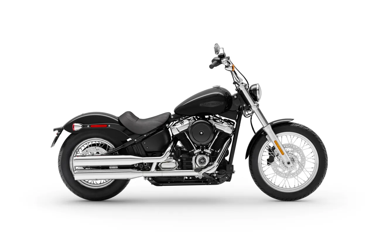 Фото обои мотоцикл, белый фон, wallpaper, harley davidson, bike, фон дисплея, softail standard FXST R, чёрный мотоцикл