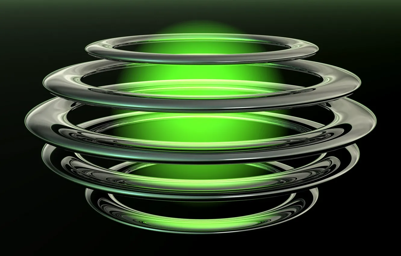 Фото обои круги, шар, свечение, черный фон, зеленое