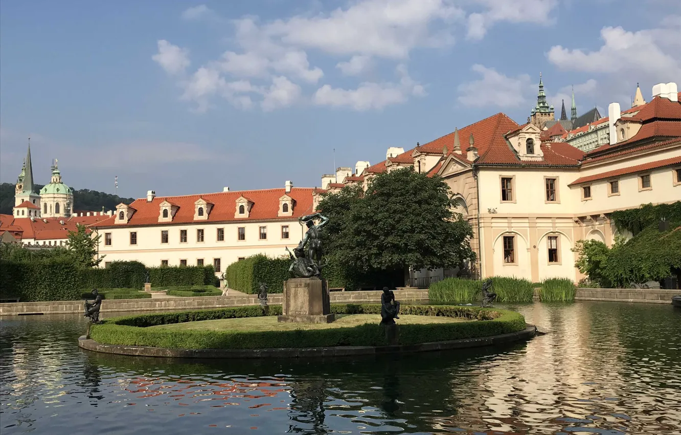 Фото обои город, Прага, фонтан, архитектура, храмы