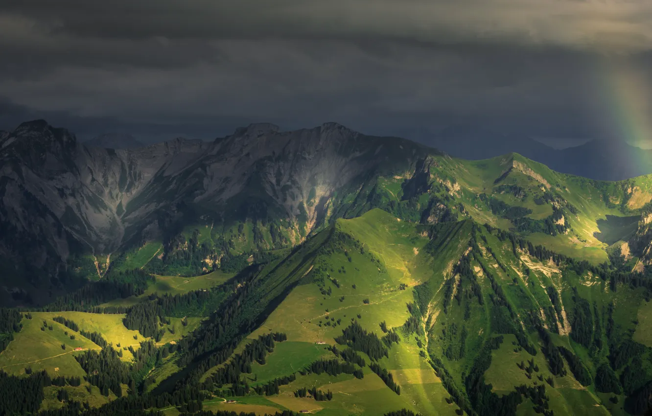 Фото обои горы, тучи, Швейцария, Альпы, панорама