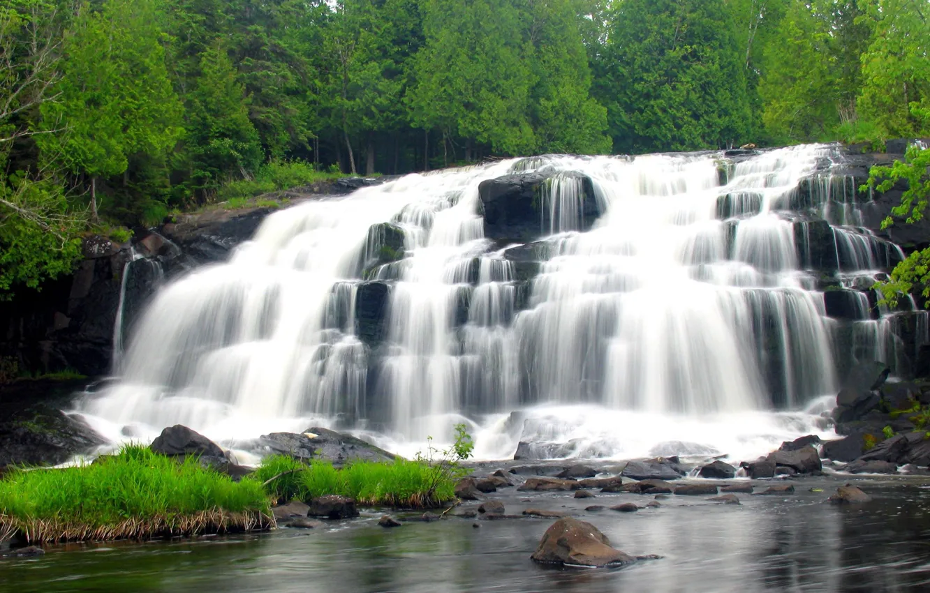 Фото обои вода, водопад, поток, Мичиган, США, каскад, Bond Falls, Бонд-Фолс