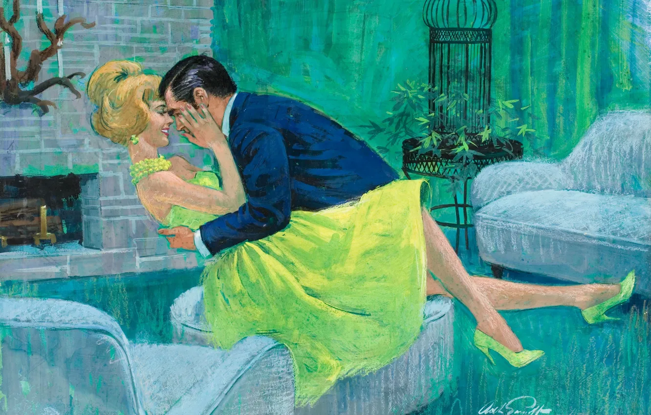 Фото обои рисунок, картина, художник, живопись, Arthur Saron Sarnoff, romantic &amp; love illustrations