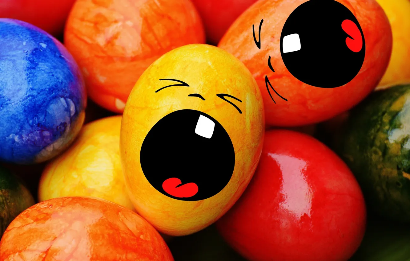 Фото обои colorful, смайл, Пасха, rainbow, Easter, eggs, funny, decoration