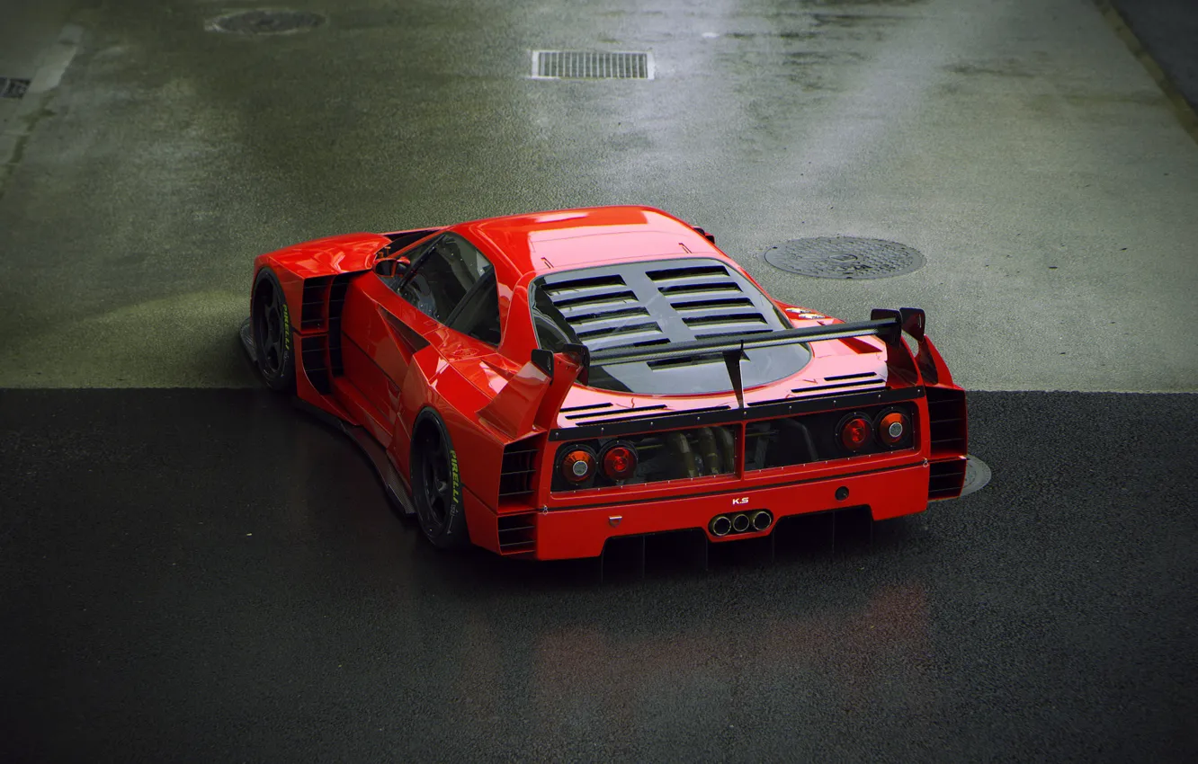 Фото обои асфальт, автомобиль, люк, задок, F40 LM Extreme