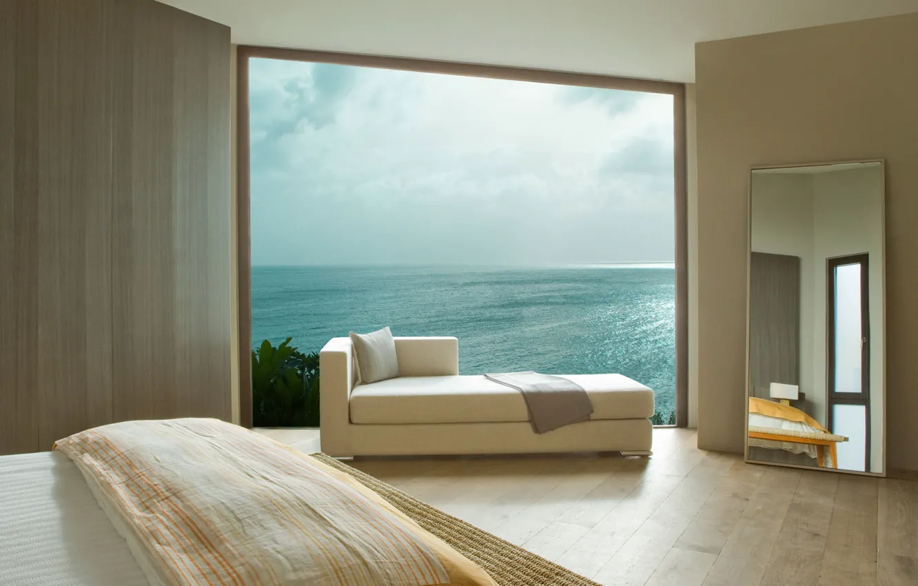 Фото обои дизайн, стиль, океан, вилла, интерьер, спальня