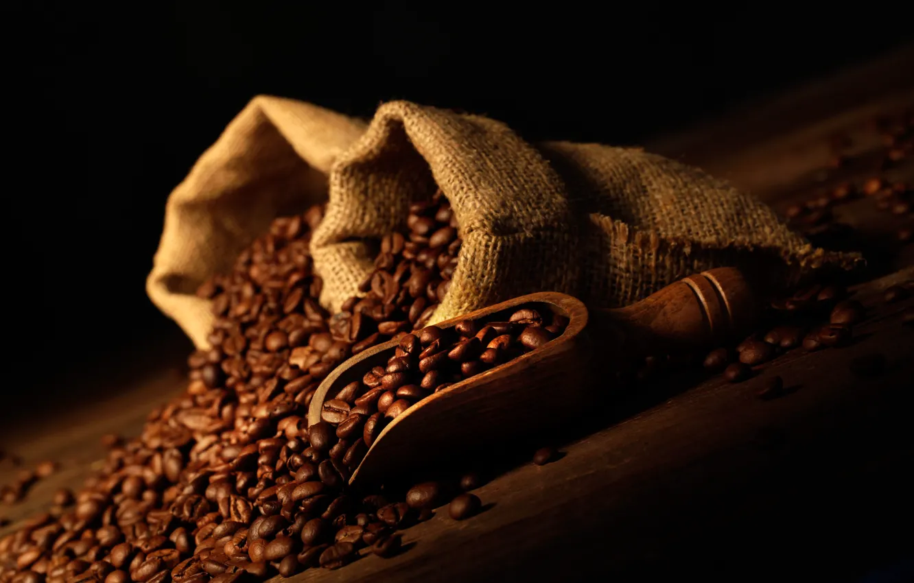 Фото обои зерна, мешок, кофейные зерна, bag, лопатка, shoulder, grain, coffee beans