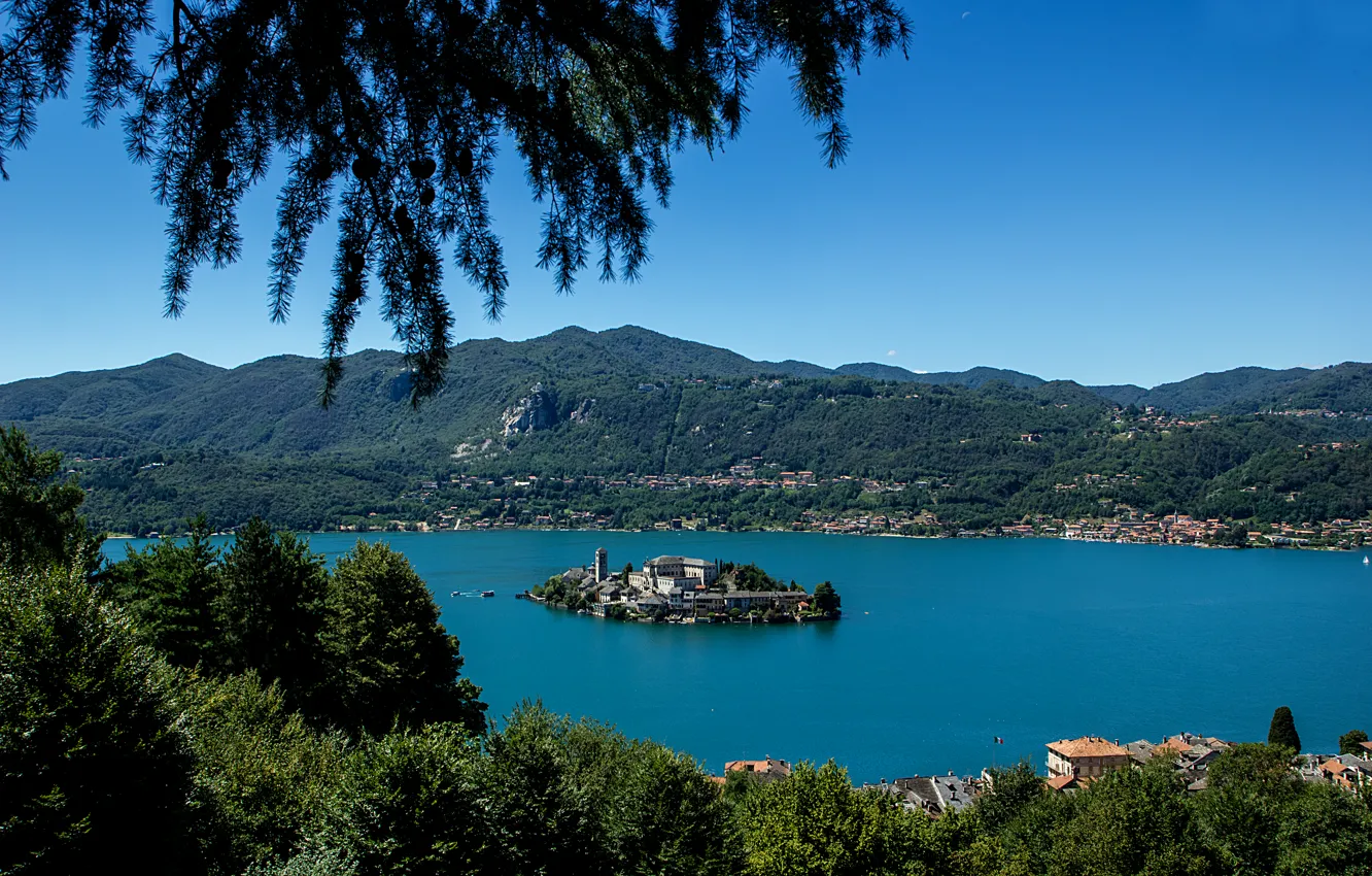 Фото обои город, озеро, остров, Италия, Giulio, lago di Orta, Isola