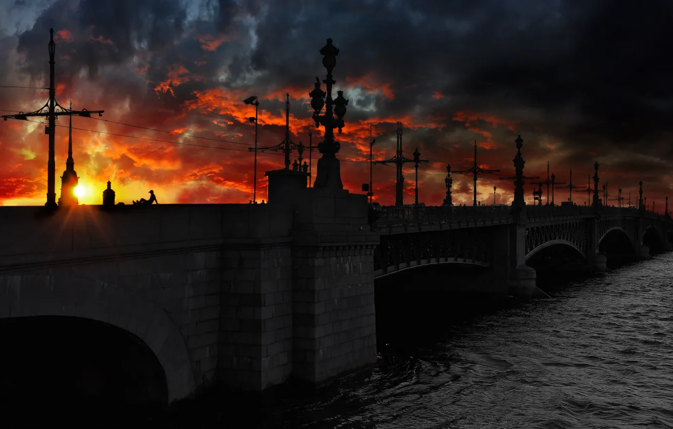 Фото обои ночь, мост, санкт-петербург