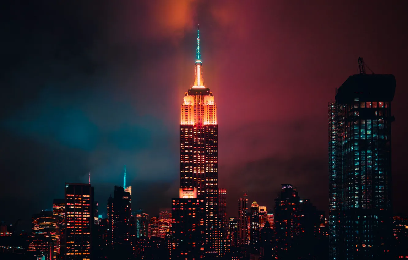 Фото обои Нью-Йорк, USA, ночной город, Манхэттен, New York, Empire State Building, Эмпайр Стейт Билдинг, night city