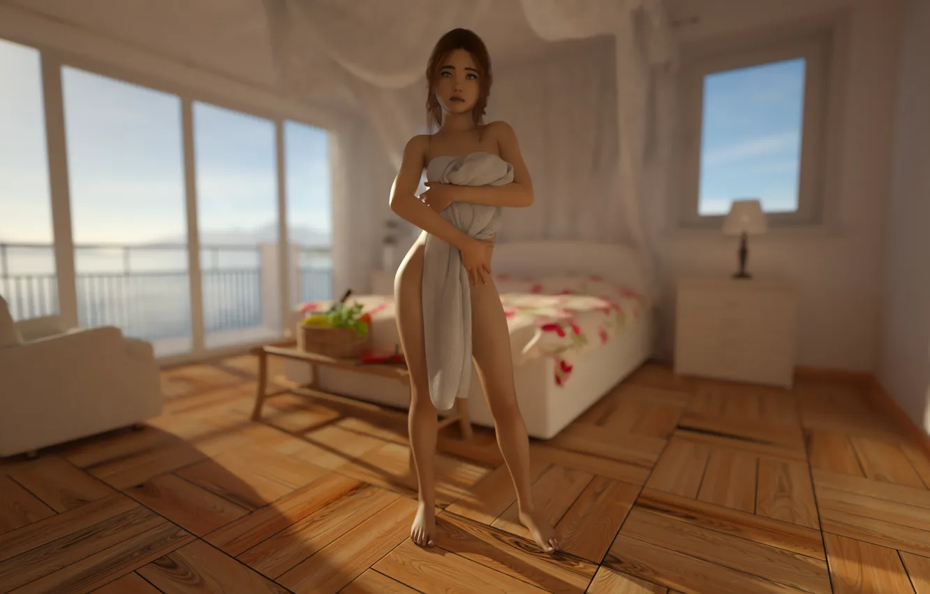 Фото обои girl, sexy, legs, anime, beautiful, short hair, pretty, room
