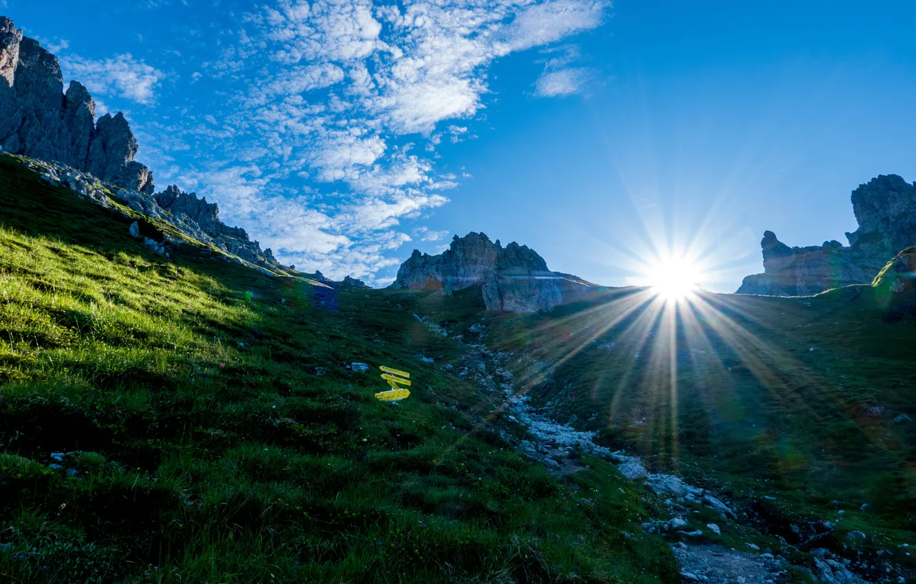 Фото обои Солнце, Горы, Австрия, Альпы, Лучи света, Hochkönig