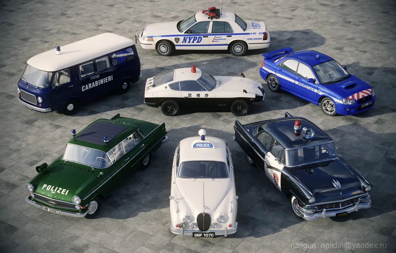 Фото обои транспорт, автомобили, мигалки, специализация, Полицейские машины мира