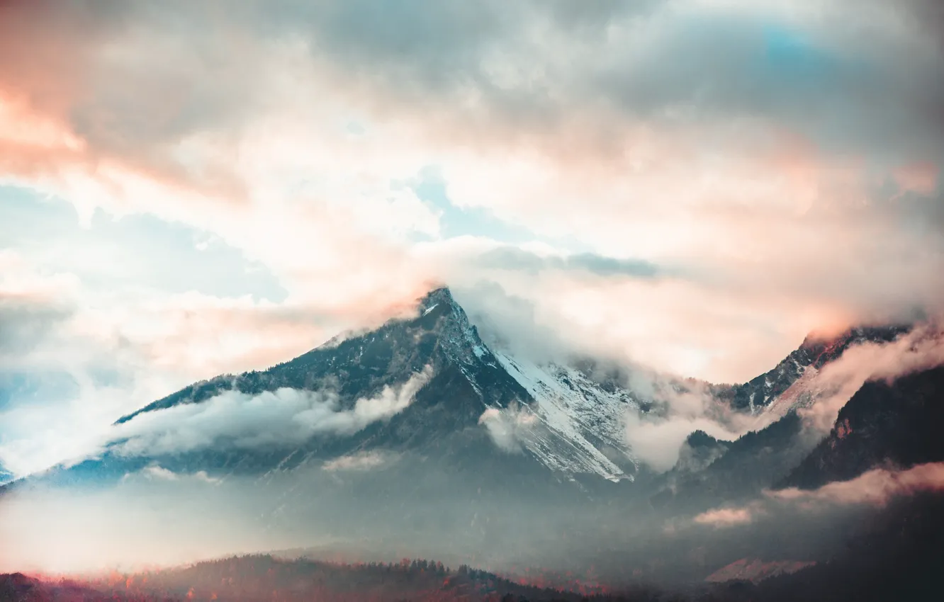 Фото обои Природа, Облака, Горы, Туман, Австрия, Гора, Пейзаж, Nature