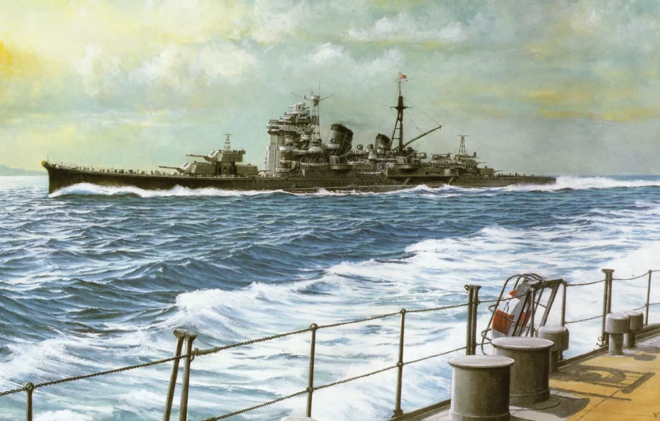 Фото обои корабль, арт, флот, военный, крейсер, японский, cruiser, WW2