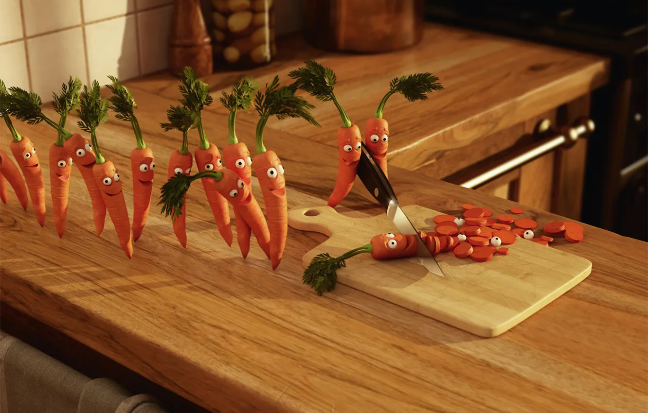 Фото обои радость, морковка, убийство, кухня
