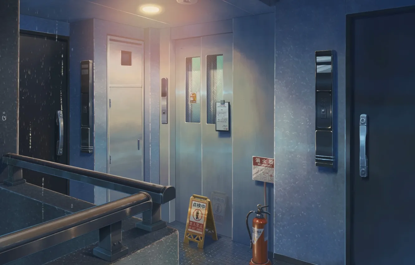Фото обои Аниме, Двери, Лифт, Макото Синкай, Anime, Wallpaper, Room, Помещение