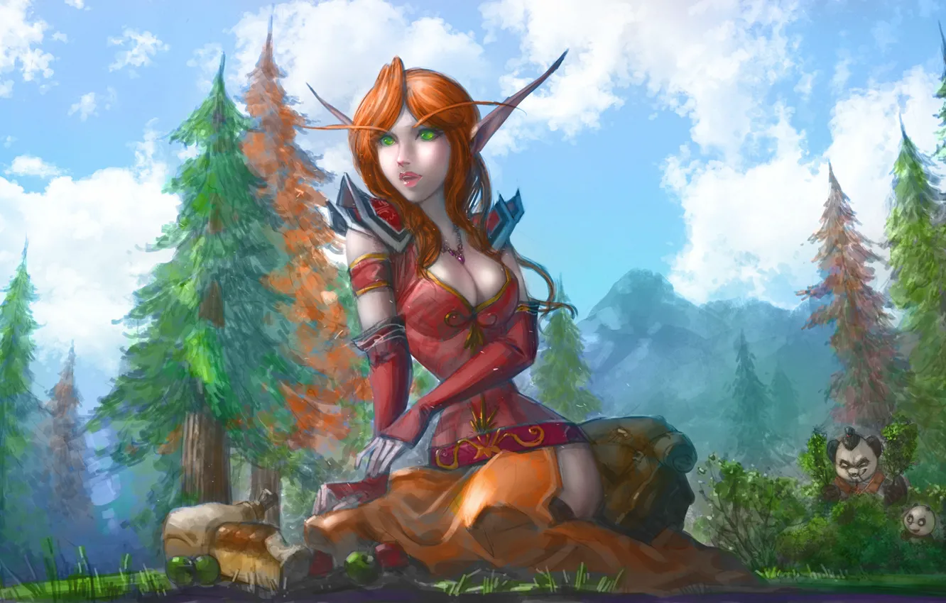 Фото обои wow, world of warcraft, blood elf, pandaren