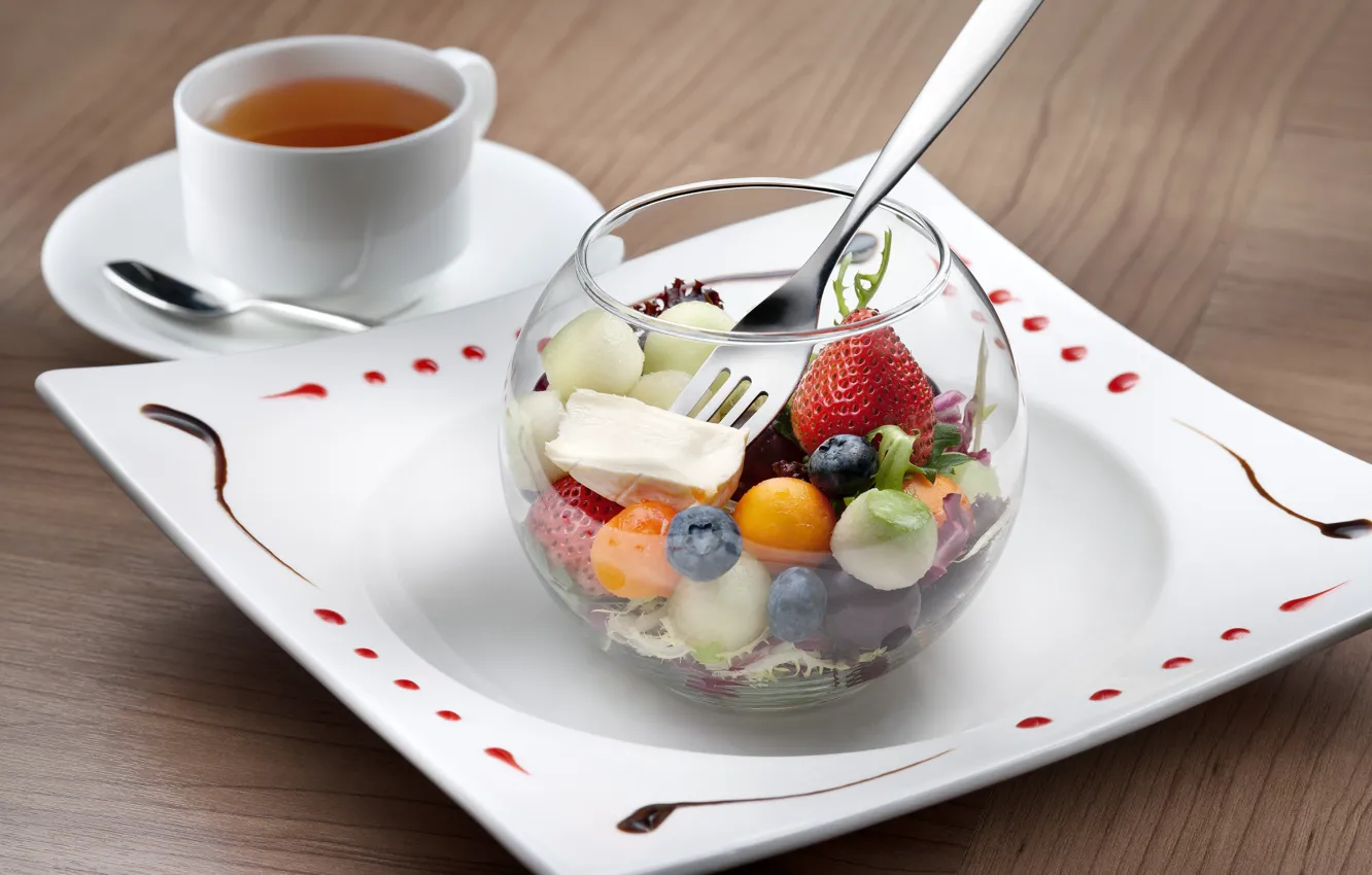 Фото обои ягоды, чай, клубника, десерт, ассорти