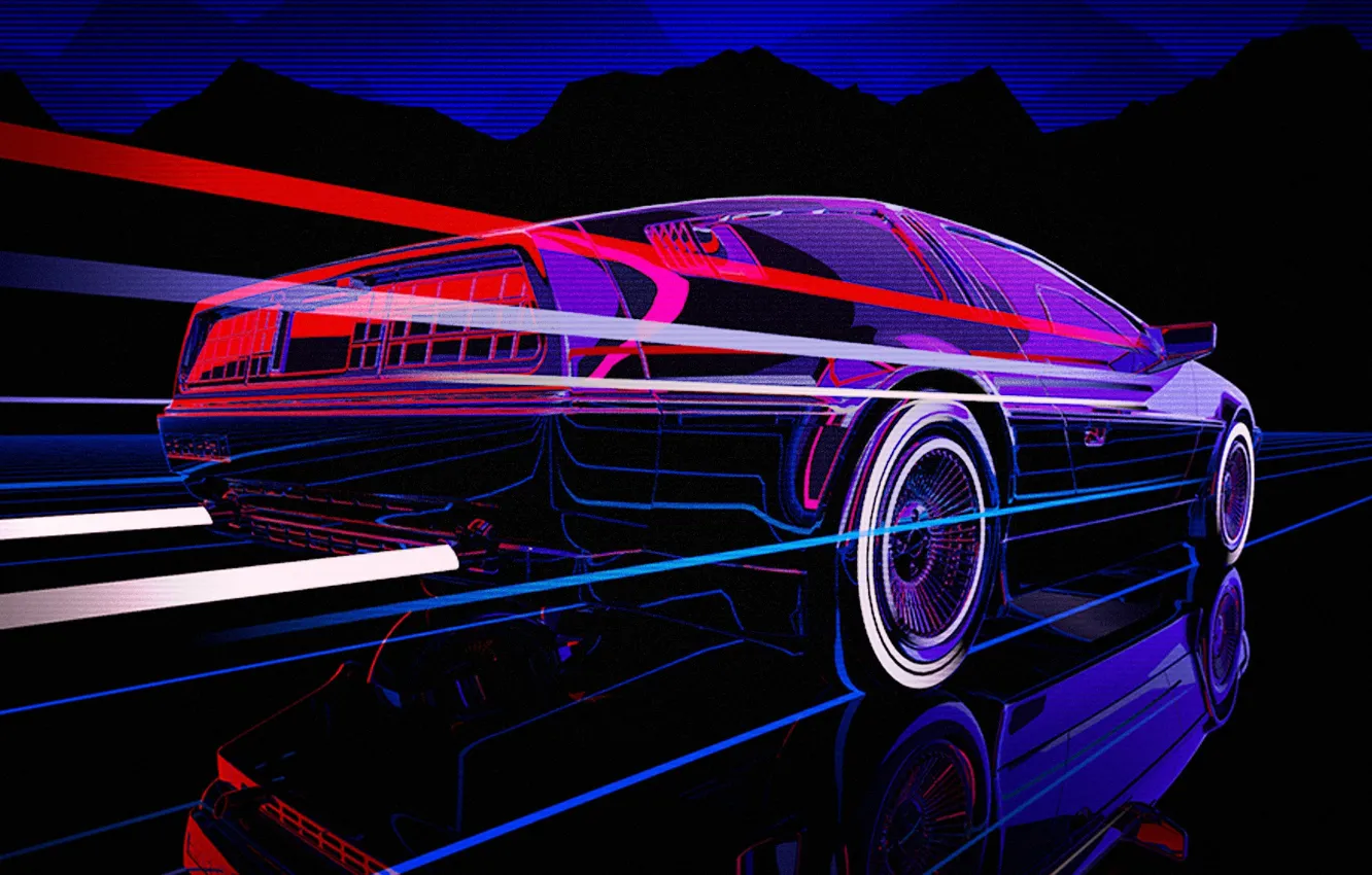 Фото обои Авто, Музыка, Машина, DeLorean DMC-12, 80s, DeLorean, DMC-12, Neon