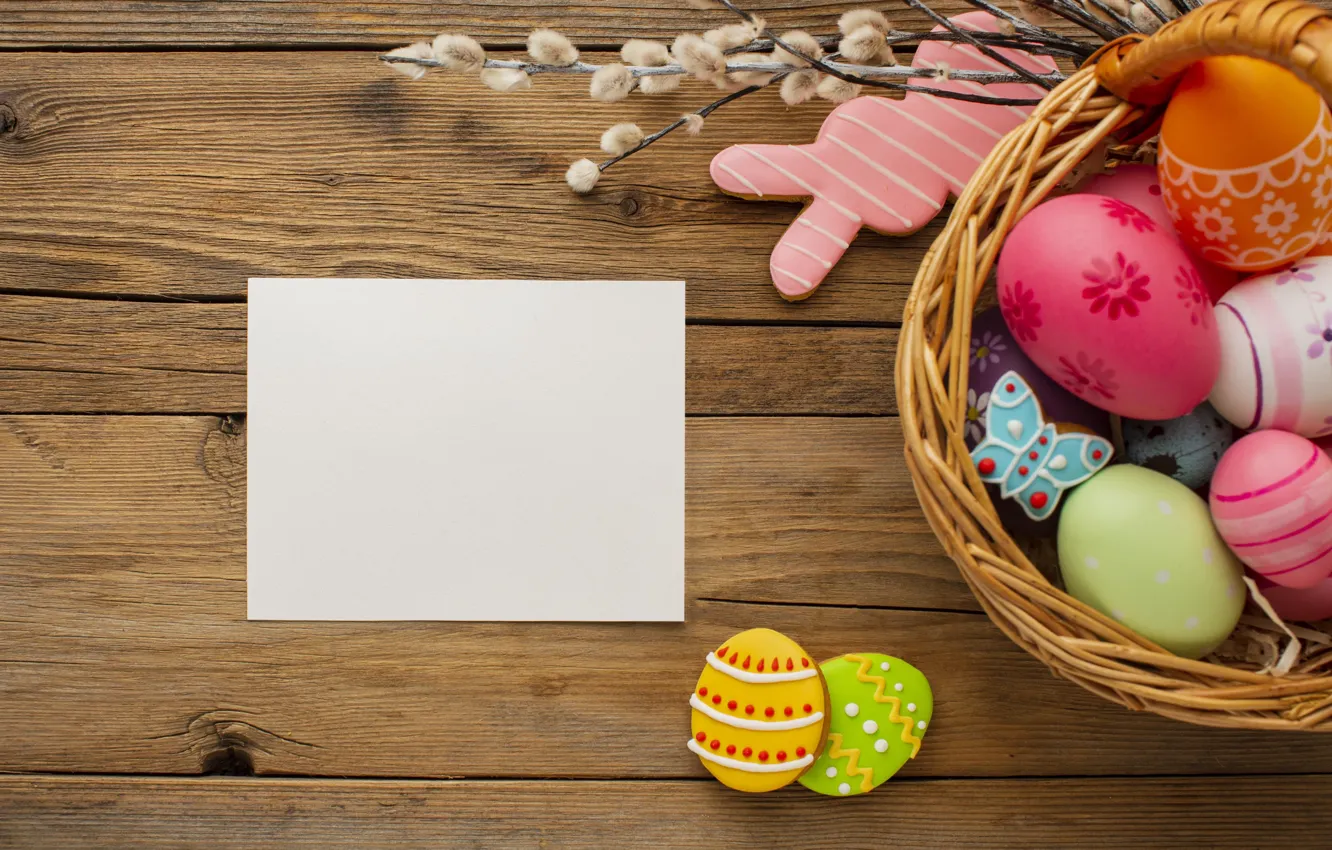 Фото обои яйца, весна, colorful, Пасха, happy, wood, верба, spring