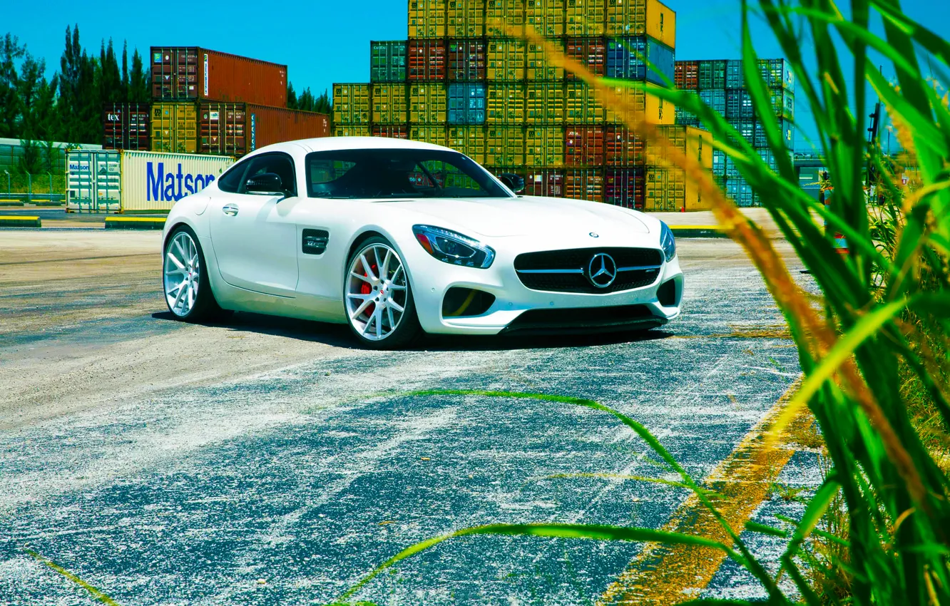 Фото обои Mercedes-Benz, Front, AMG, Color, White, Vossen, Wheels, 2015